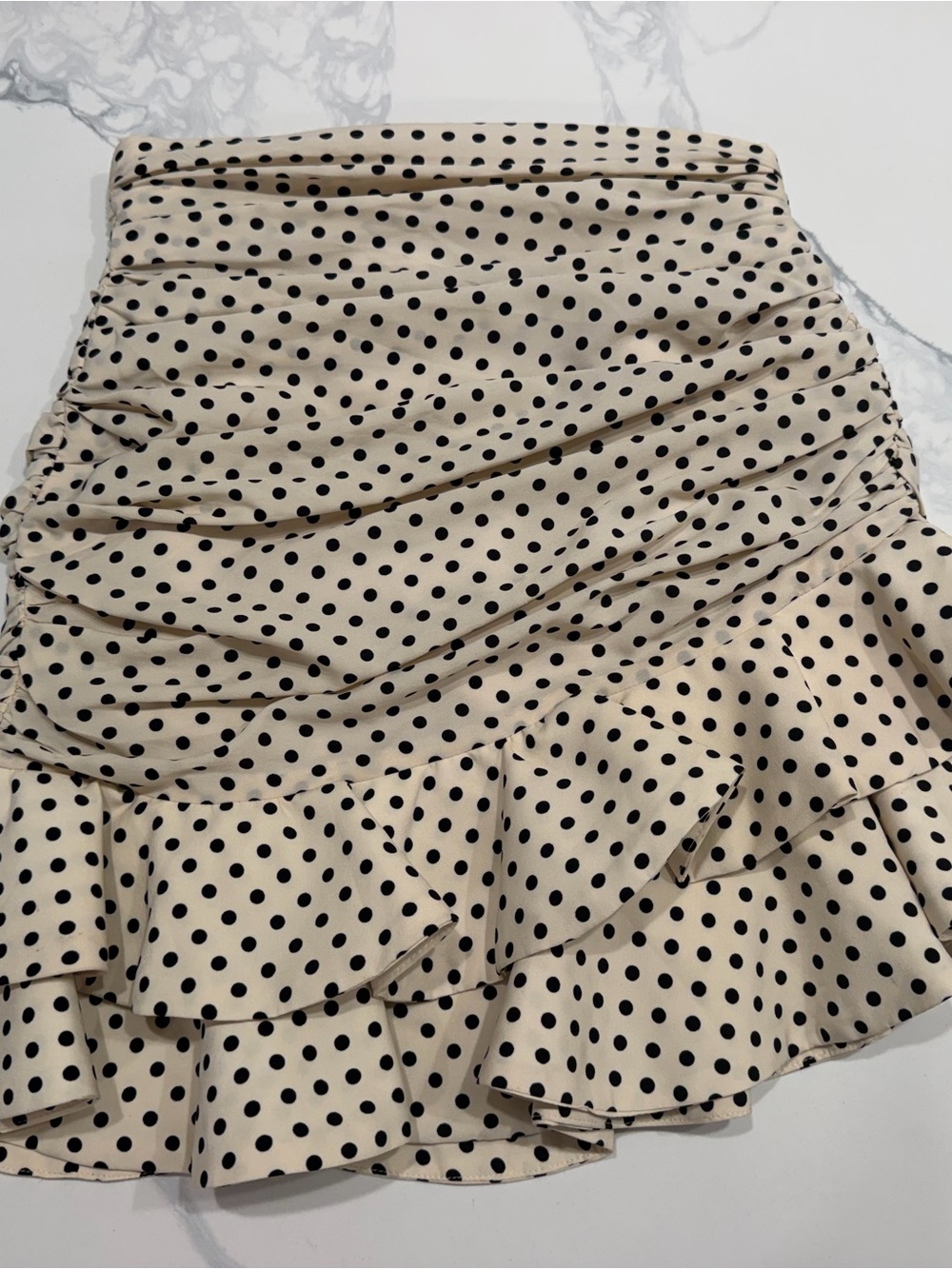 Zara Beige Mini Skirt with Black Polka Dots M asymmetrical fall fashion
